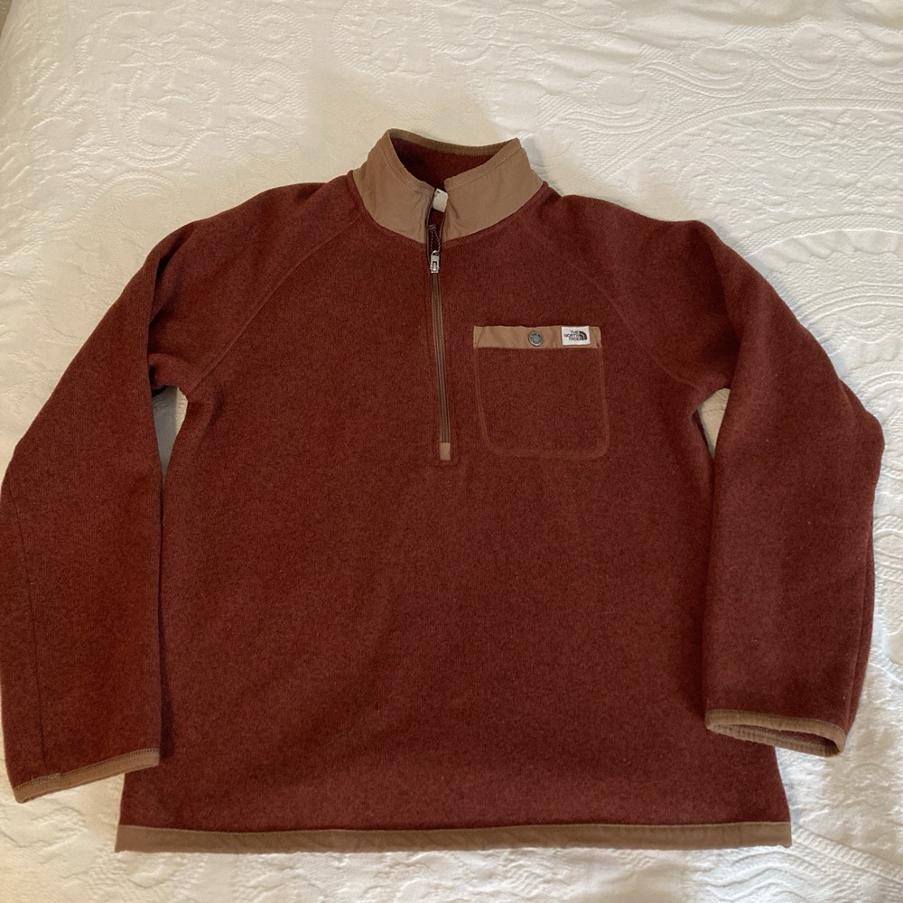 The North Face Jacket Pulllover Sweater Mens Large Rust Fleece 1/4 Zip Mock Neck
